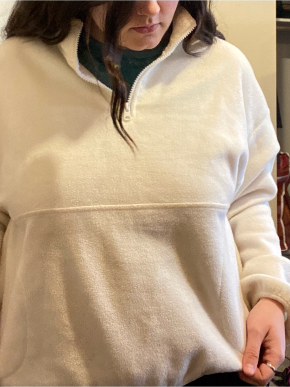 Ardene Cream Quarter-Zip Turtleneck Fleece Sweater - Picture 6 of 7